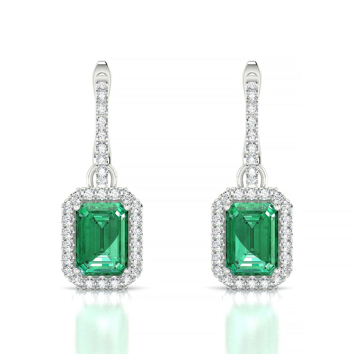 Sunrise | 18k White Gold 7 x 5 mm Emerald Emerald Earrings