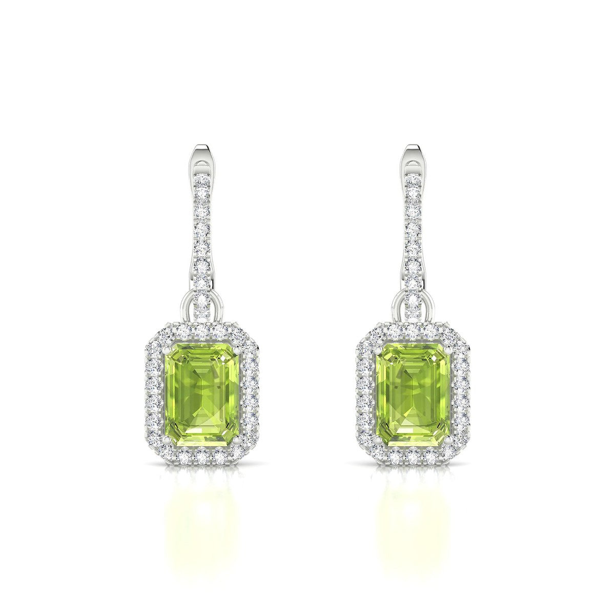 Sunrise | 18k White Gold 7 x 5 mm Emerald Peridot Earrings