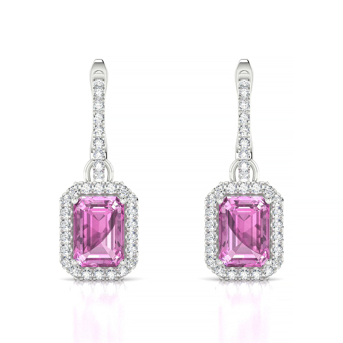 Sunrise | 18k White Gold 7 x 5 mm Emerald Pink Sapphire Earrings