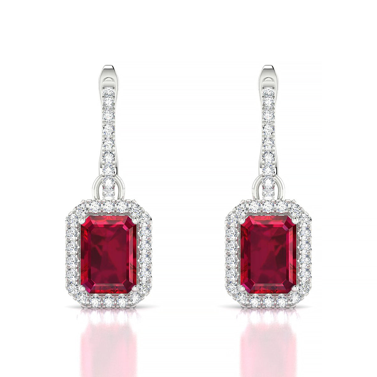 Sunrise | 18k White Gold 7 x 5 mm Emerald Ruby Earrings