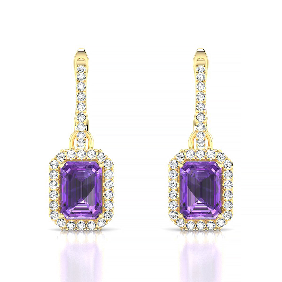 Sunrise | 18k Yellow Gold 7 x 5 mm Emerald Amethyst Earrings