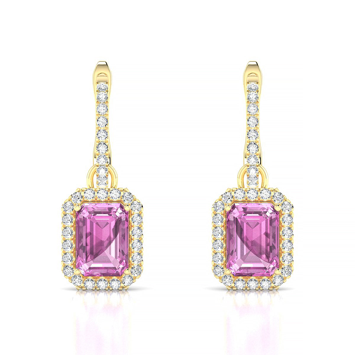 Sunrise | 18k Yellow Gold 7 x 5 mm Emerald Pink Sapphire Earrings