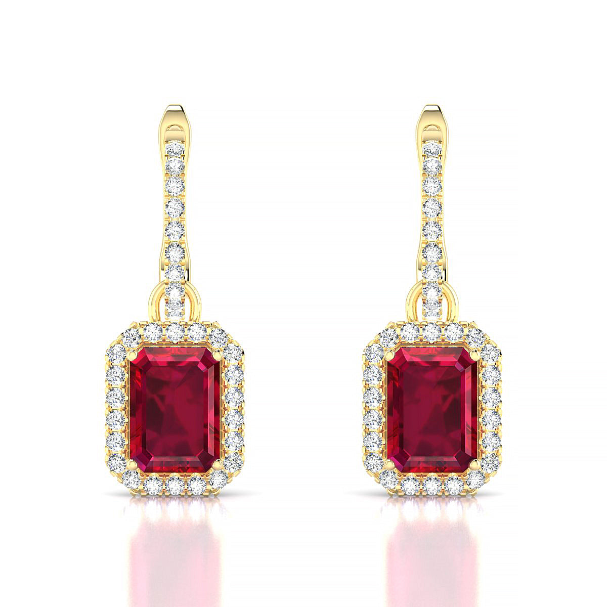 Sunrise | 18k Yellow Gold 7 x 5 mm Emerald Ruby Earrings