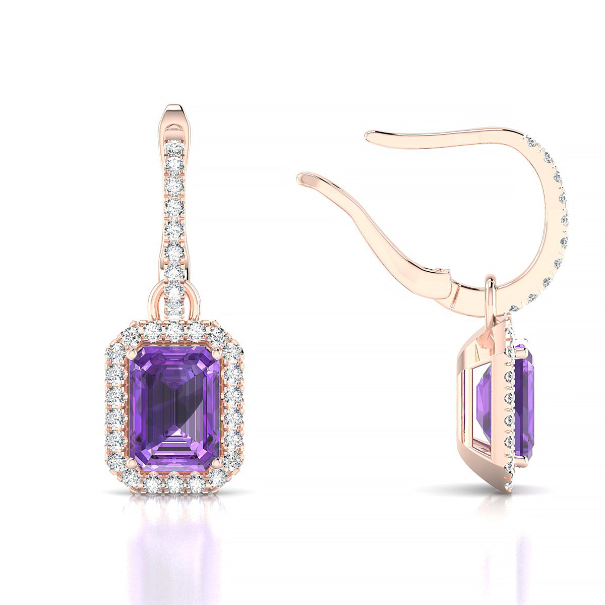 Sunrise | 18k Rose Gold 7 x 5 mm Emerald Amethyst Earrings