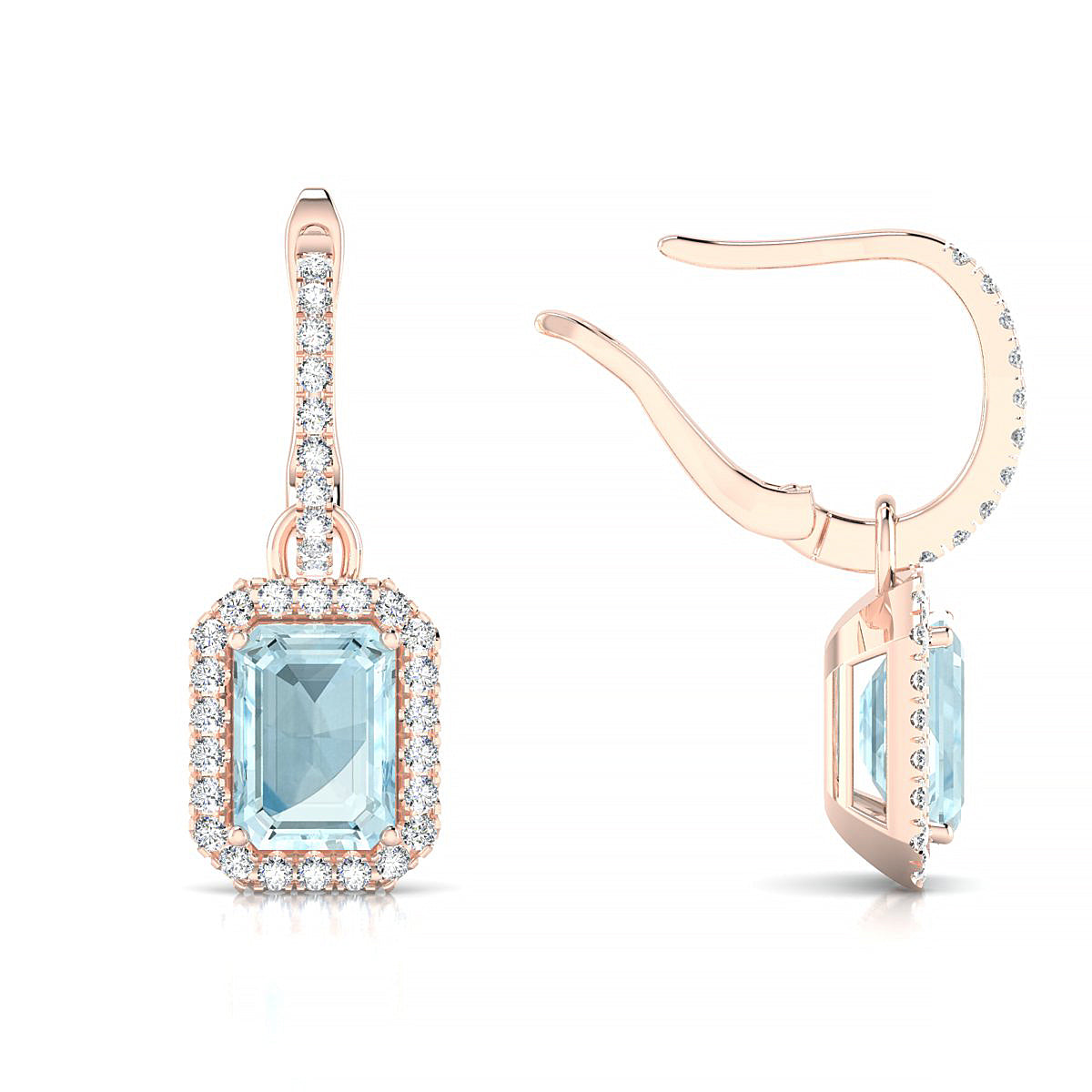 Sunrise | 18k Rose Gold 7 x 5 mm Emerald Aquamarine Earrings