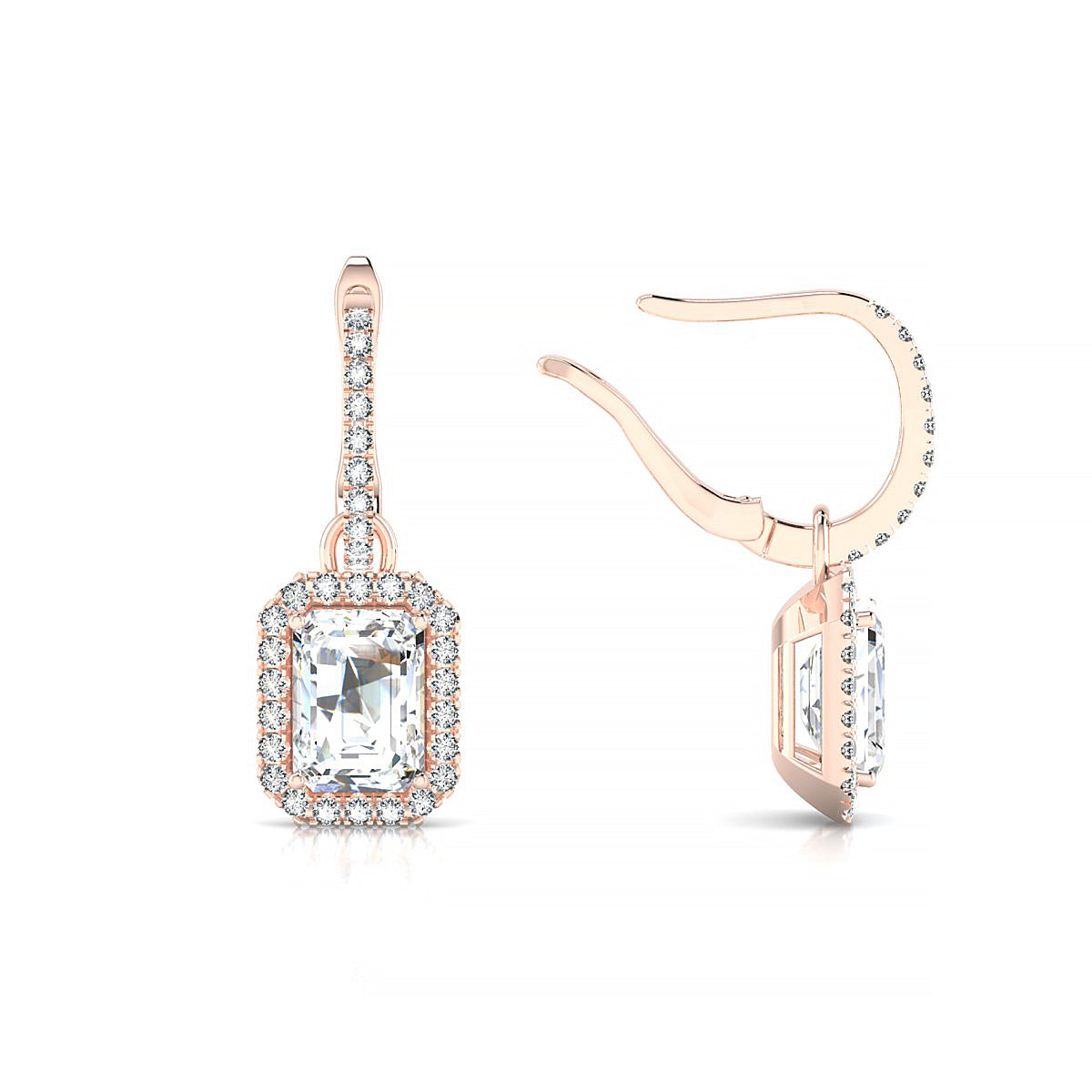Sunrise | 18k Rose Gold 7 x 5 mm Emerald Diamond Earrings