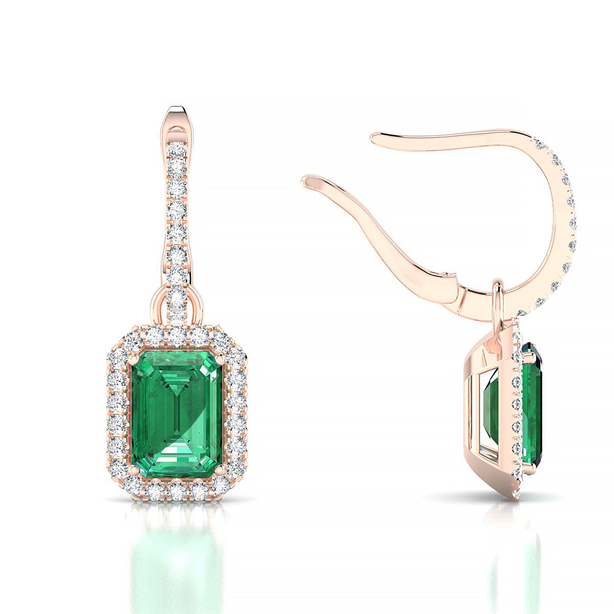 Sunrise | 18k Rose Gold 7 x 5 mm Emerald Emerald Earrings