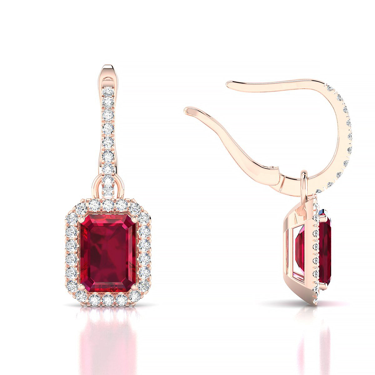 Sunrise | 18k Rose Gold 7 x 5 mm Emerald Ruby Earrings