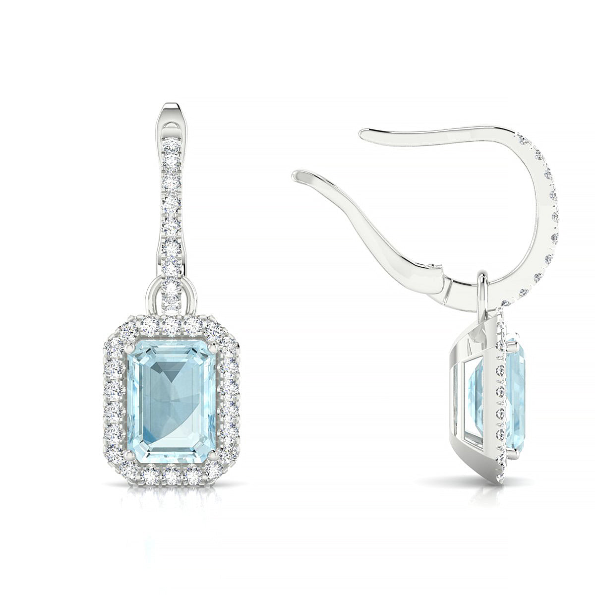 Sunrise | 18k White Gold 7 x 5 mm Emerald Aquamarine Earrings