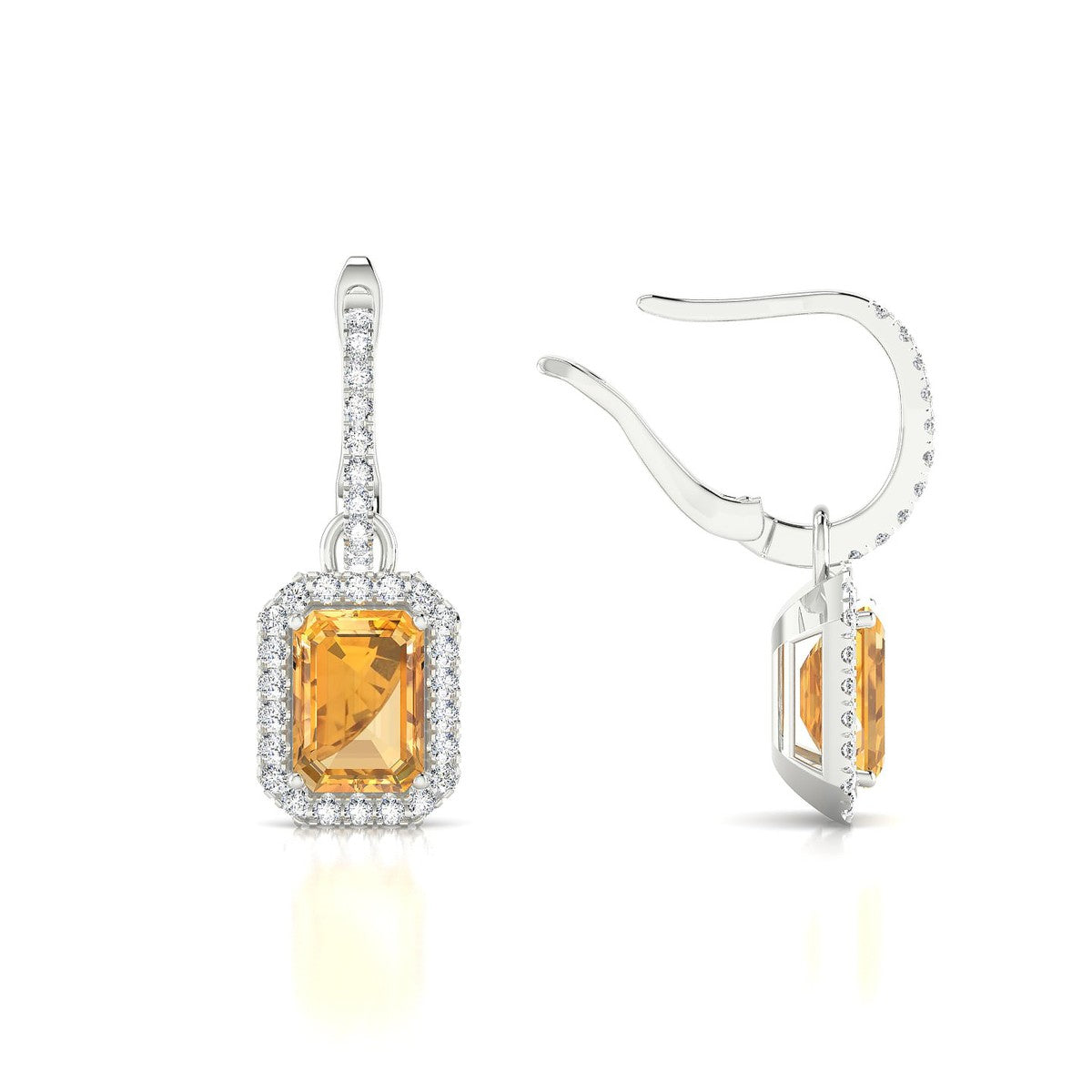 Sunrise | 18k White Gold 7 x 5 mm Emerald Citrine Earrings