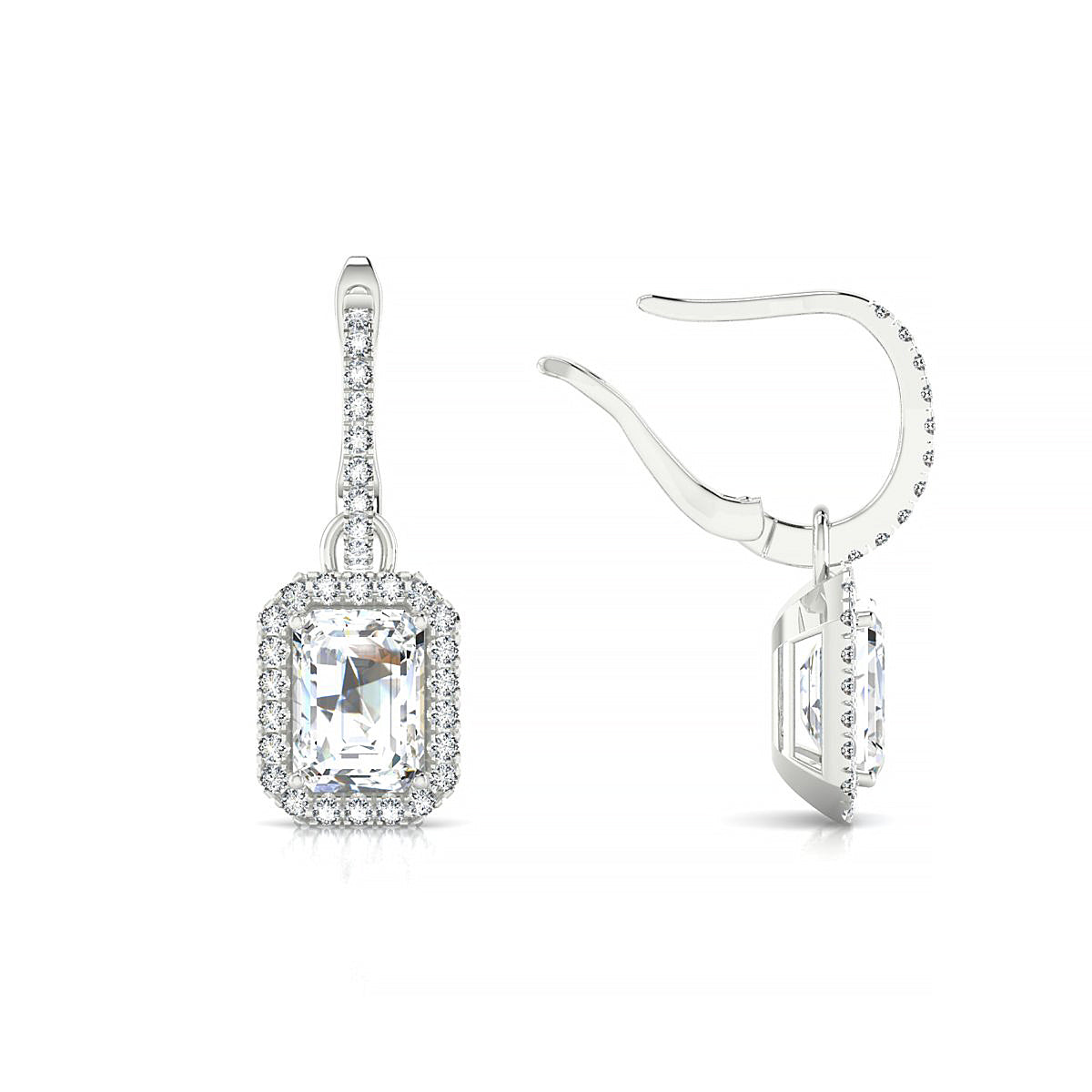 Sunrise | 18k White Gold 7 x 5 mm Emerald Diamond Earrings