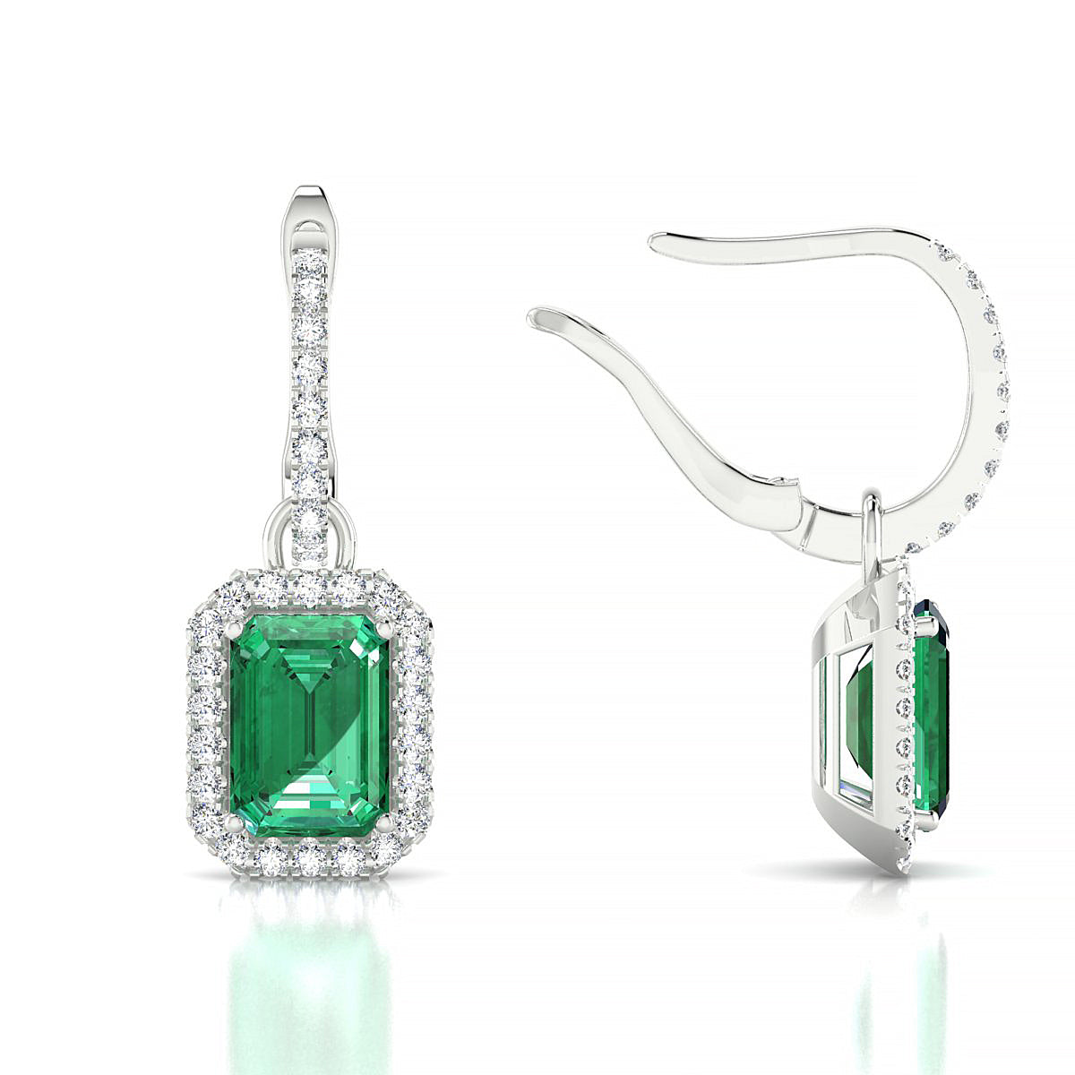 Sunrise | 18k White Gold 7 x 5 mm Emerald Emerald Earrings