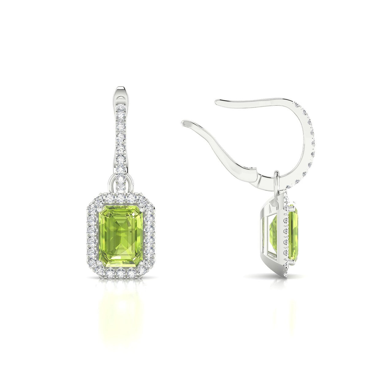 Sunrise | 18k White Gold 7 x 5 mm Emerald Peridot Earrings