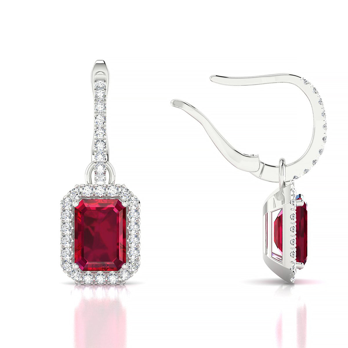 Sunrise | 18k White Gold 7 x 5 mm Emerald Ruby Earrings