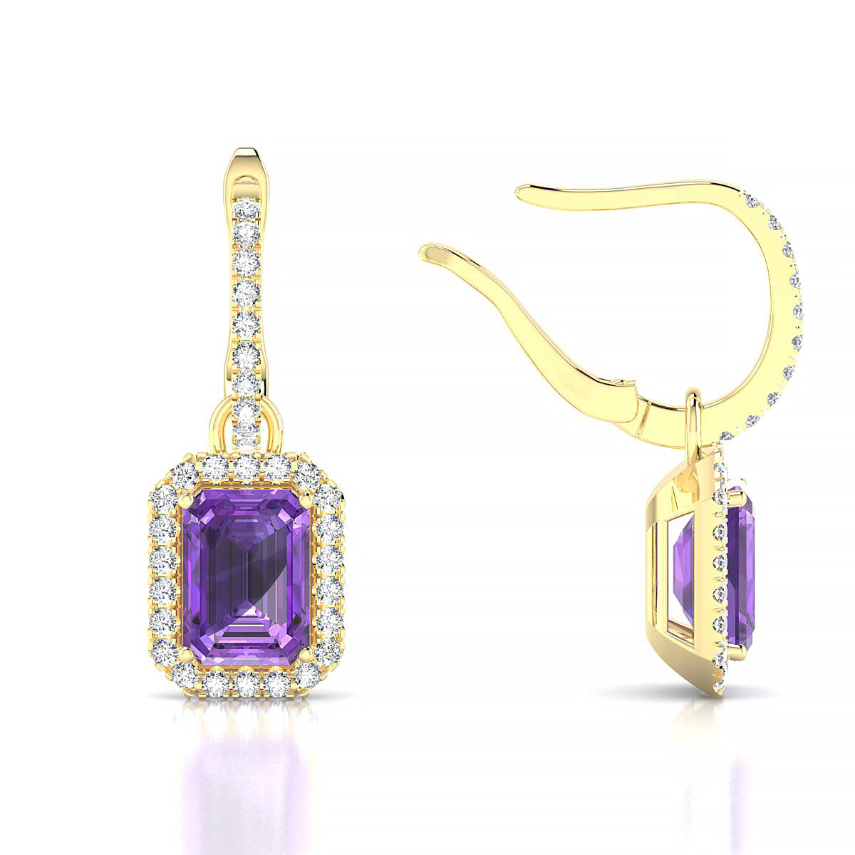 Sunrise | 18k Yellow Gold 7 x 5 mm Emerald Amethyst Earrings