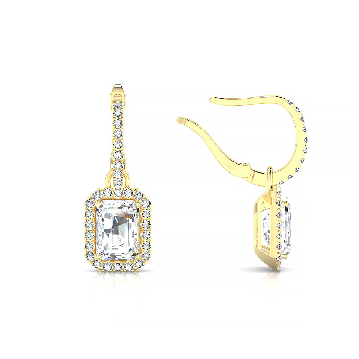 Sunrise | 18k Yellow Gold 7 x 5 mm Emerald Diamond Earrings