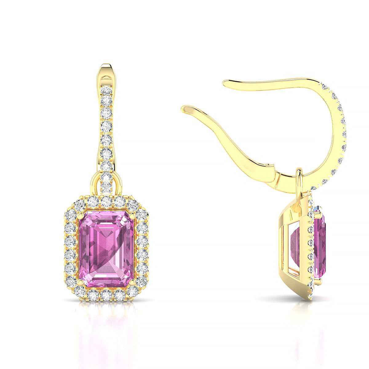Sunrise | 18k Yellow Gold 7 x 5 mm Emerald Pink Sapphire Earrings