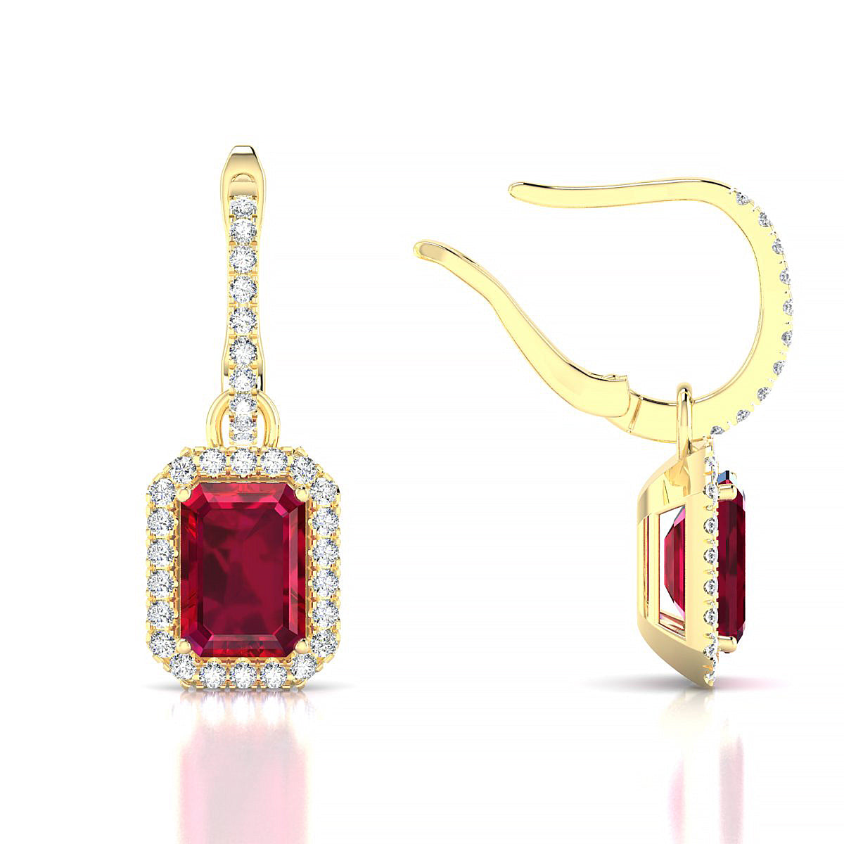 Sunrise | 18k Yellow Gold 7 x 5 mm Emerald Ruby Earrings