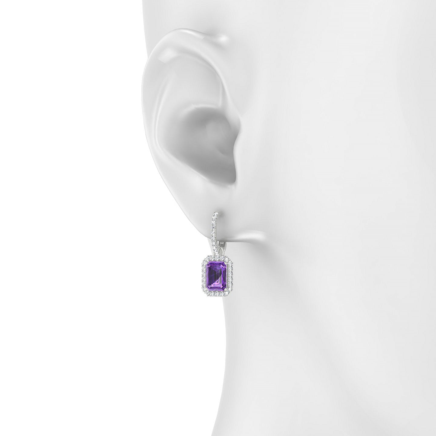 Sunrise | 18k White Gold 7 x 5 mm Emerald Amethyst Earrings