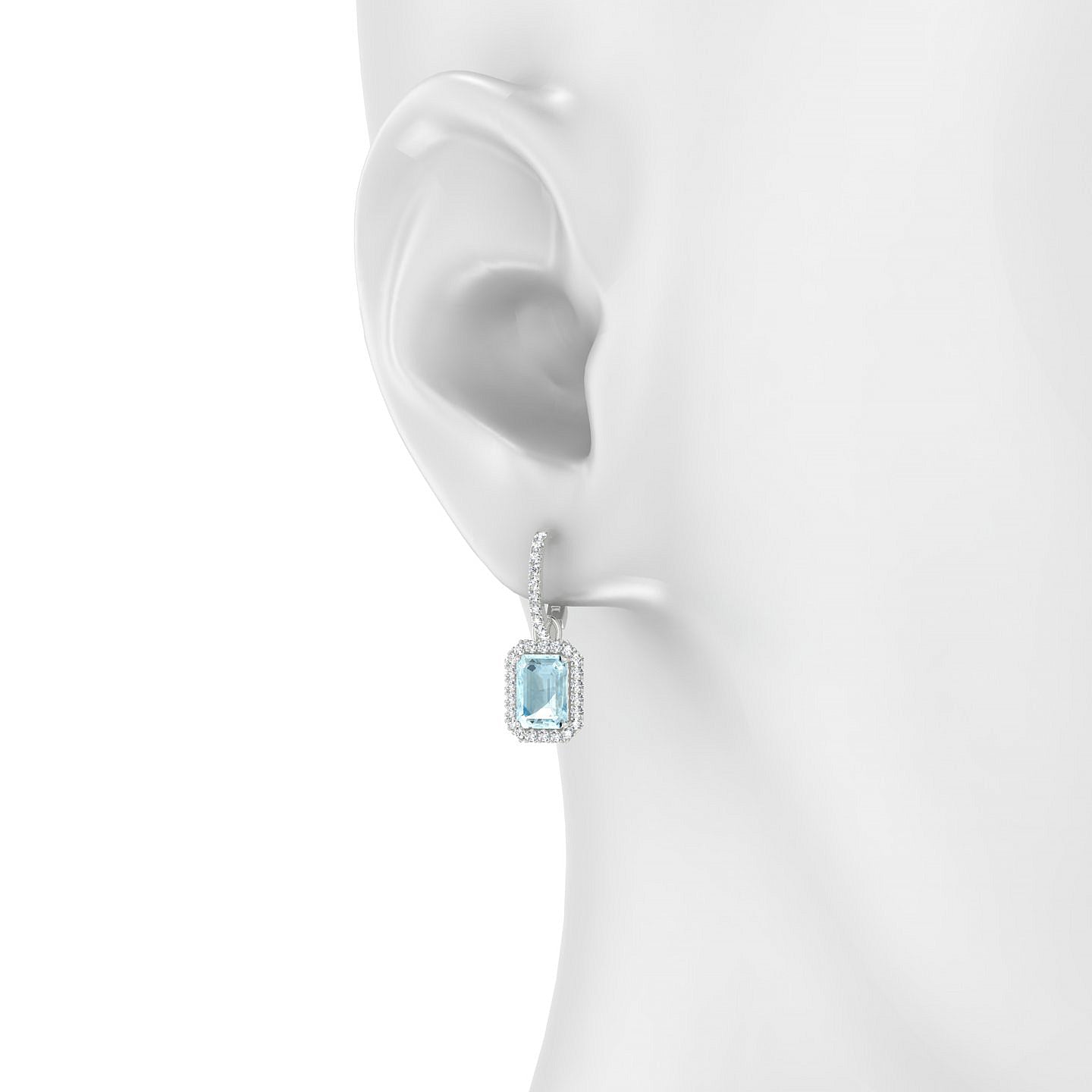 Sunrise | 18k White Gold 7 x 5 mm Emerald Aquamarine Earrings