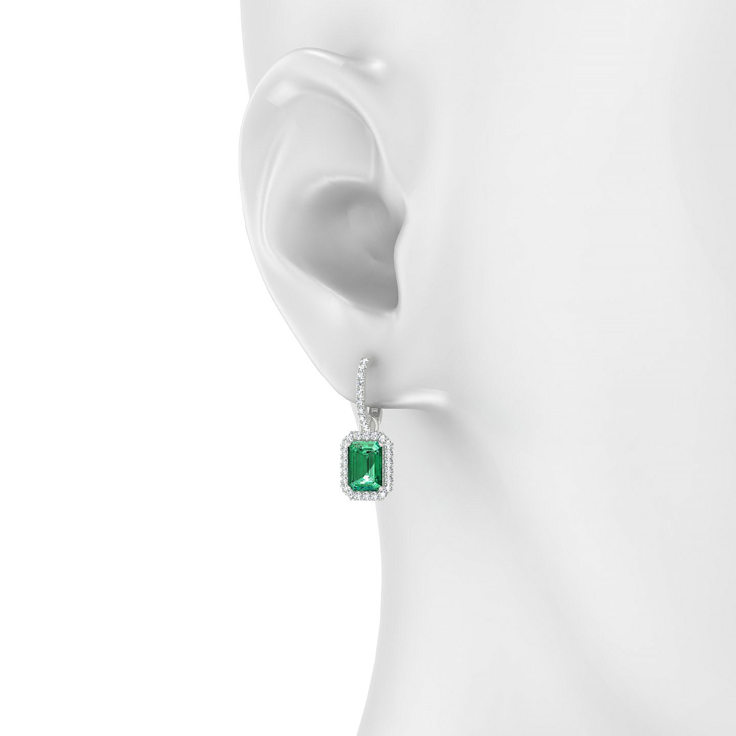 Sunrise | 18k White Gold 7 x 5 mm Emerald Emerald Earrings