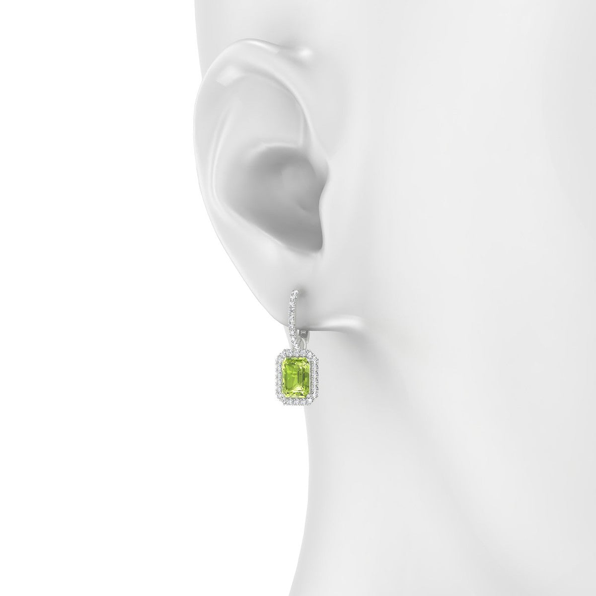 Sunrise | 18k White Gold 7 x 5 mm Emerald Peridot Earrings