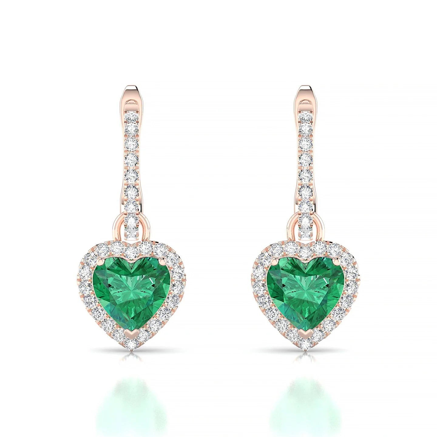 Sunrise | 18k Rose Gold 5.5 mm Heart Emerald Earrings