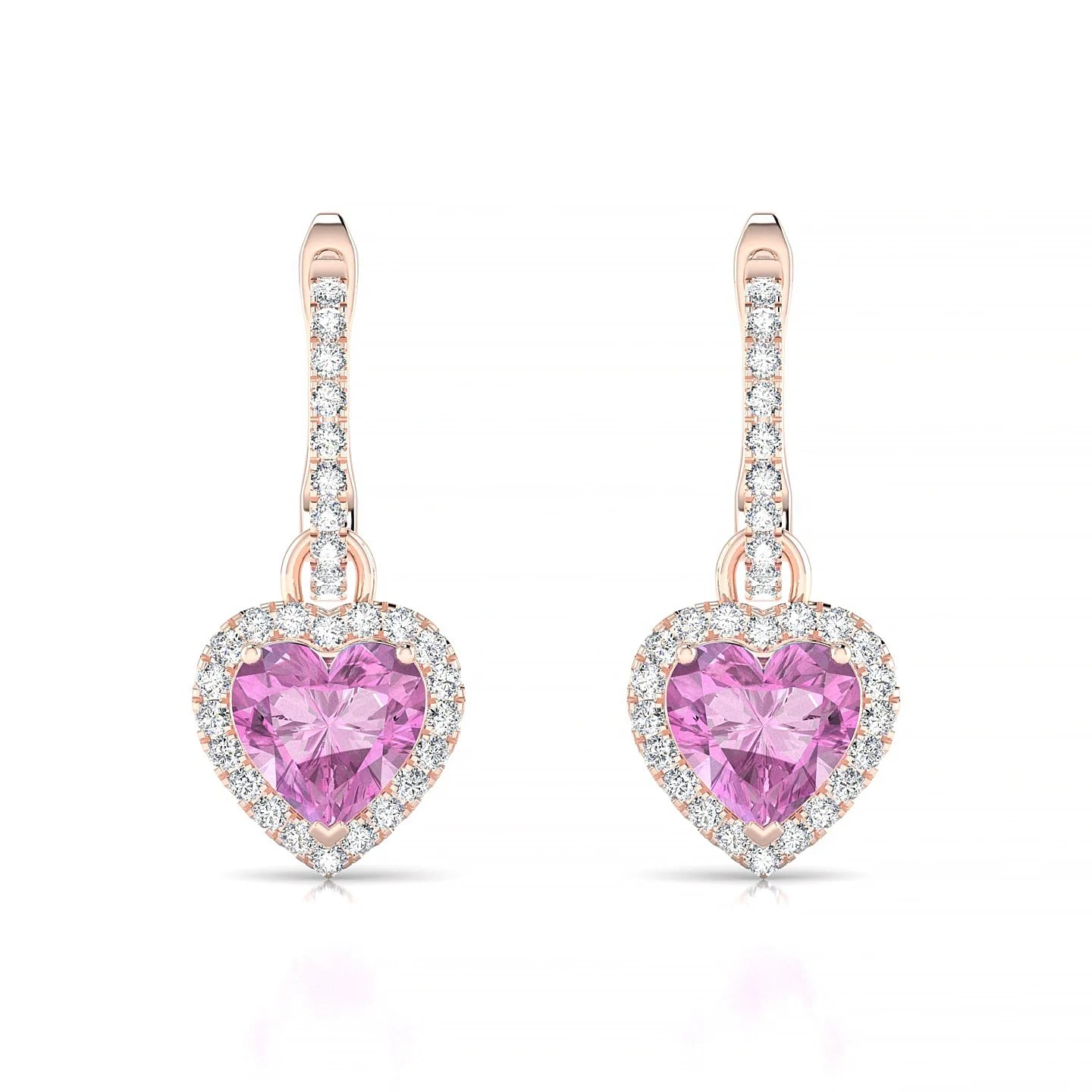 Sunrise | 18k Rose Gold 5.5 mm Heart Pink Sapphire Earrings