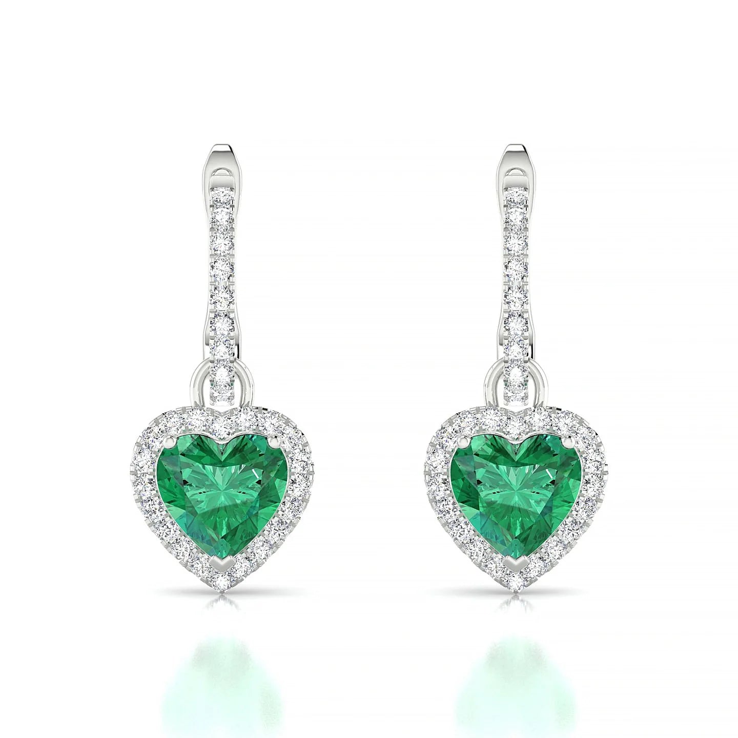 Sunrise | 18k White Gold 5.5 mm Heart Emerald Earrings