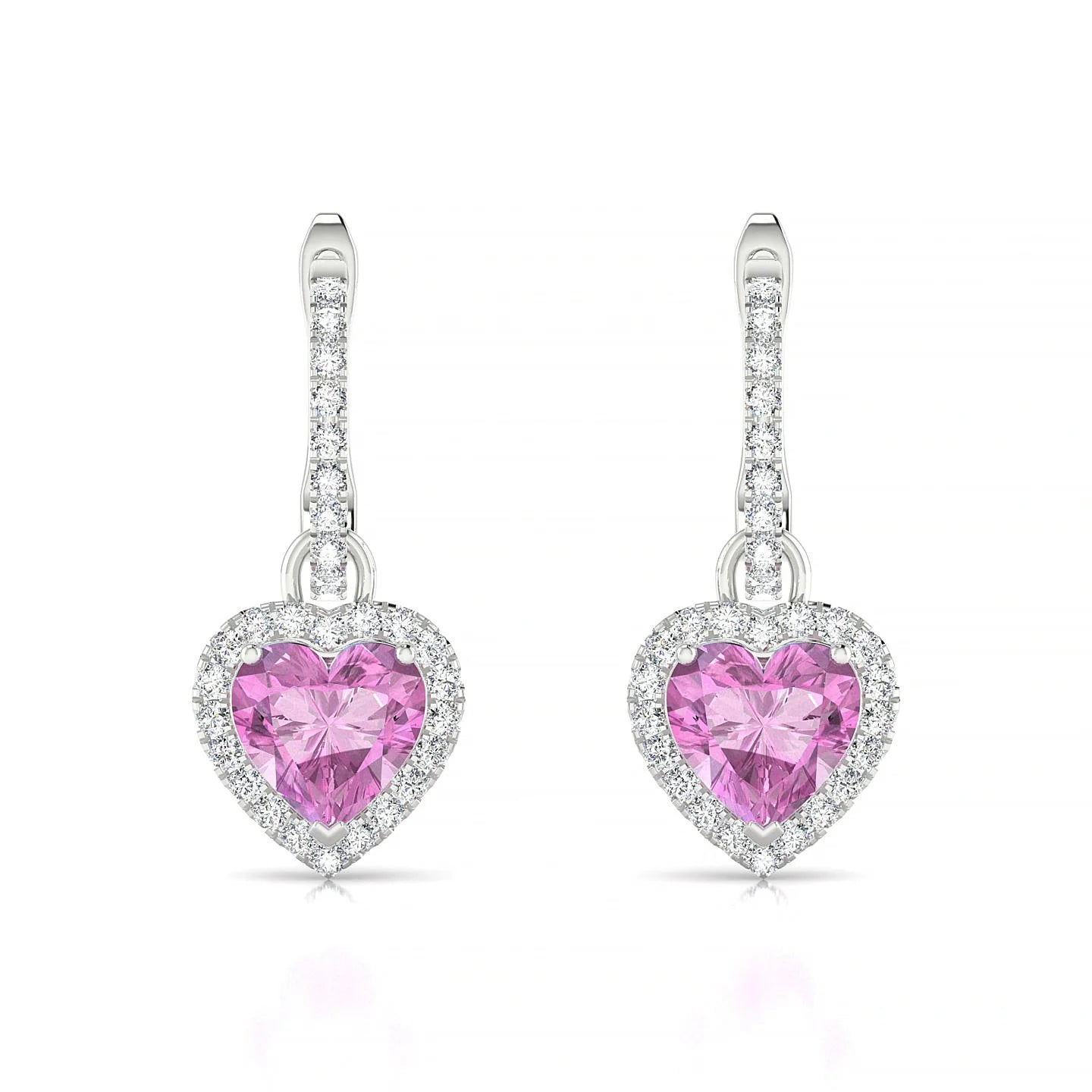 Sunrise | 18k White Gold 5.5 mm Heart Pink Sapphire Earrings