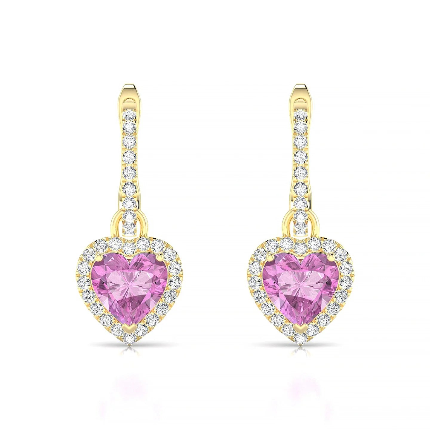 Sunrise | 18k Yellow Gold 5.5 mm Heart Pink Sapphire Earrings