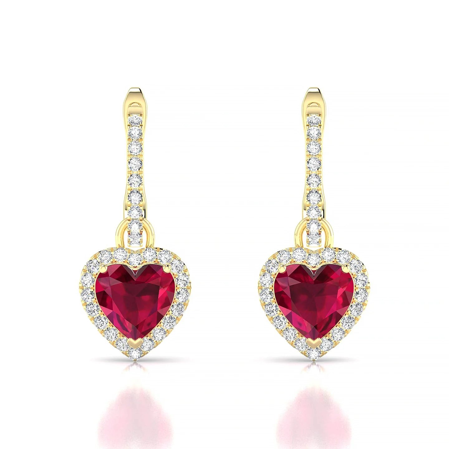 Sunrise | 18k Yellow Gold 5.5 mm Heart Ruby Earrings