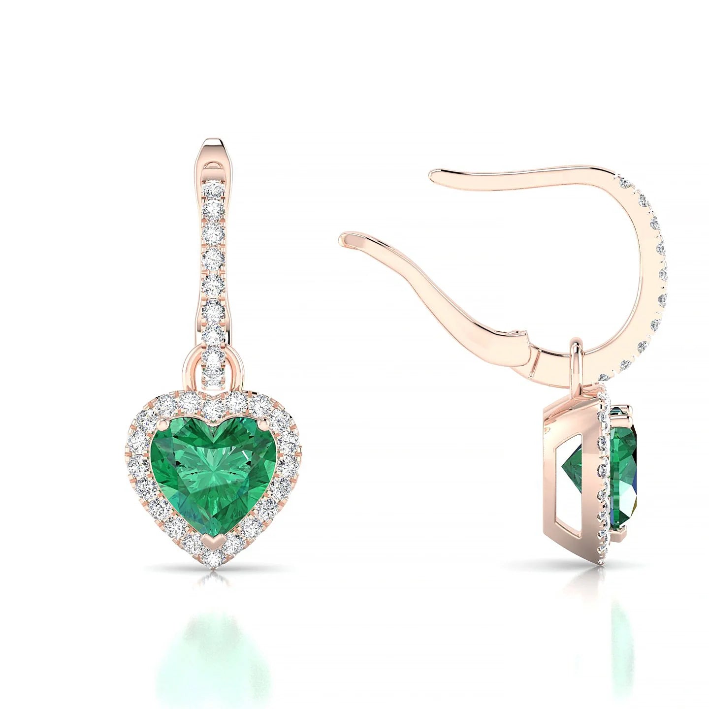Sunrise | 18k Rose Gold 5.5 mm Heart Emerald Earrings