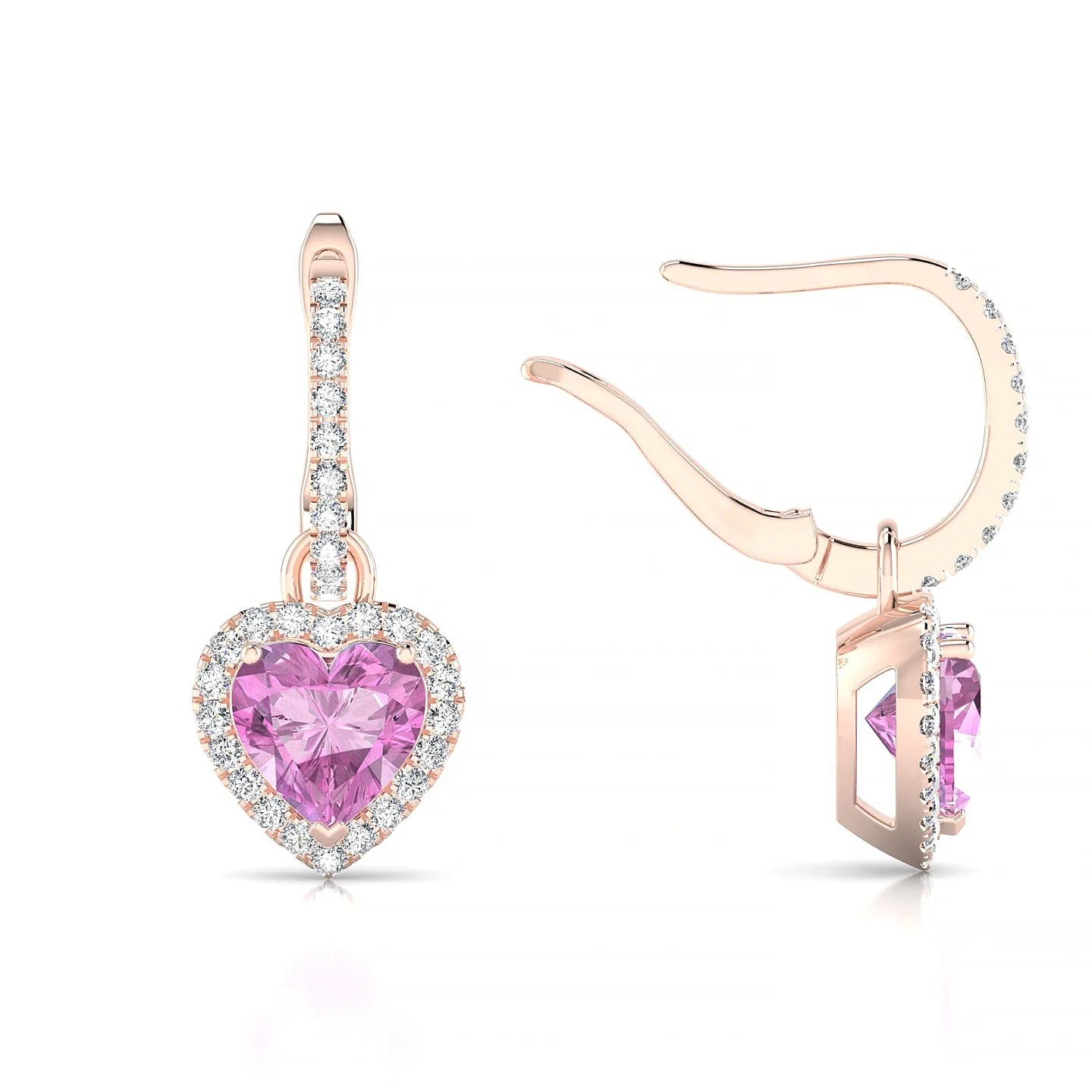 Sunrise | 18k Rose Gold 5.5 mm Heart Pink Sapphire Earrings