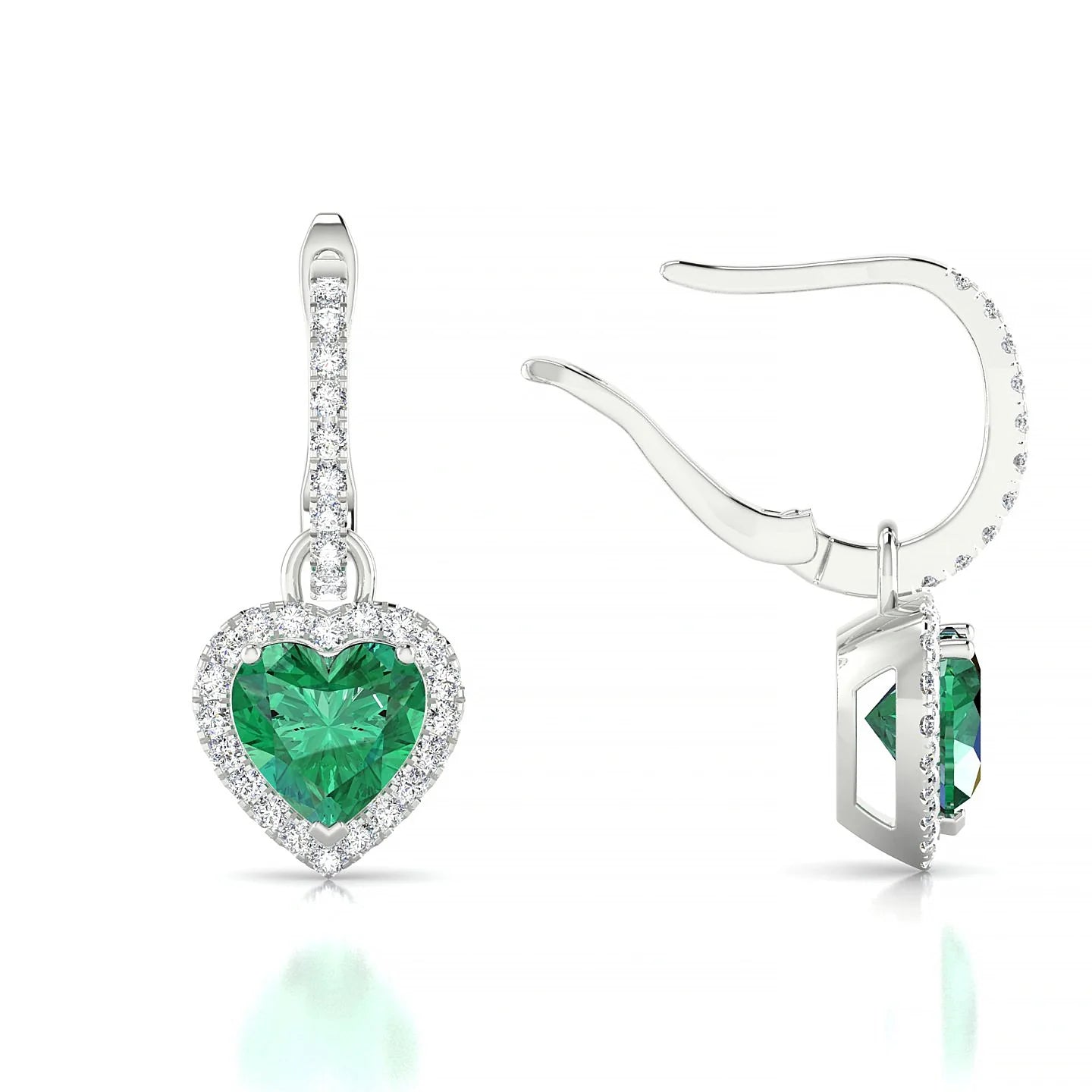 Sunrise | 18k White Gold 5.5 mm Heart Emerald Earrings