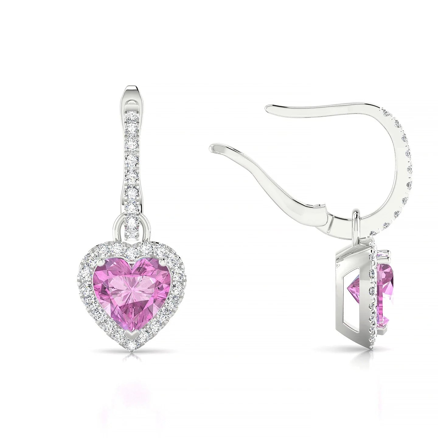 Sunrise | 18k White Gold 5.5 mm Heart Pink Sapphire Earrings