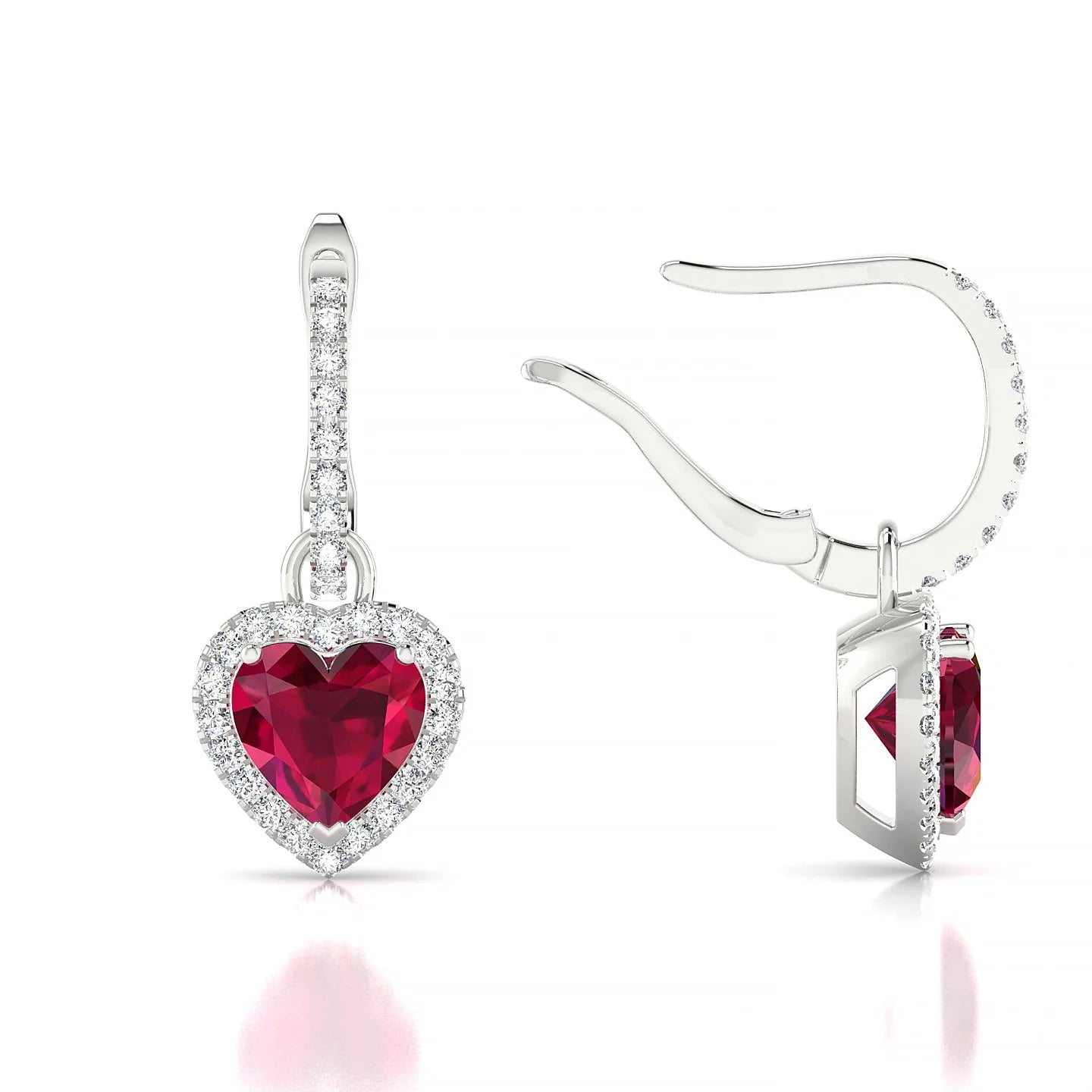 Sunrise | 18k White Gold 5.5 mm Heart Ruby Earrings