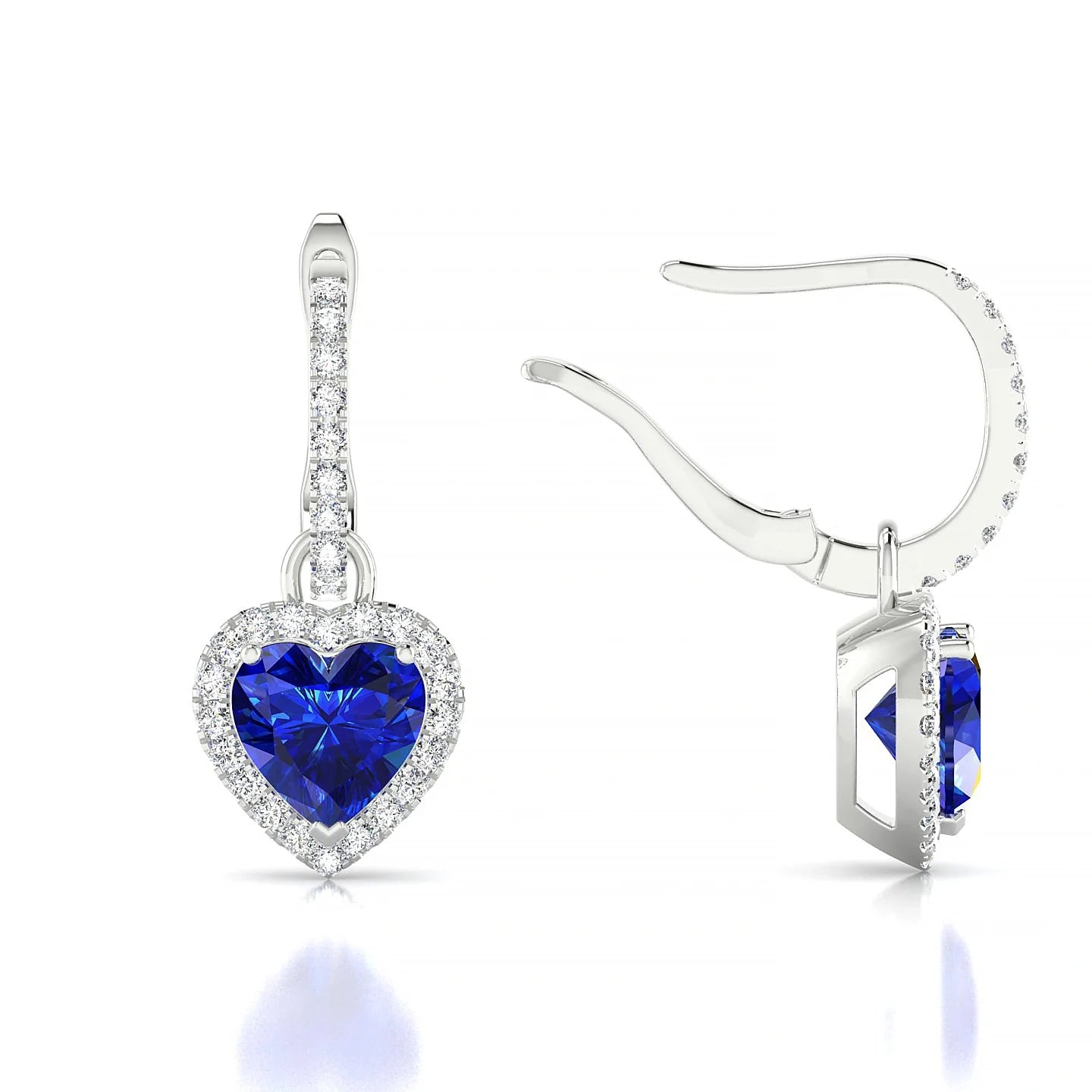 Sunrise | 18k White Gold 5.5 mm Heart Sapphire Earrings