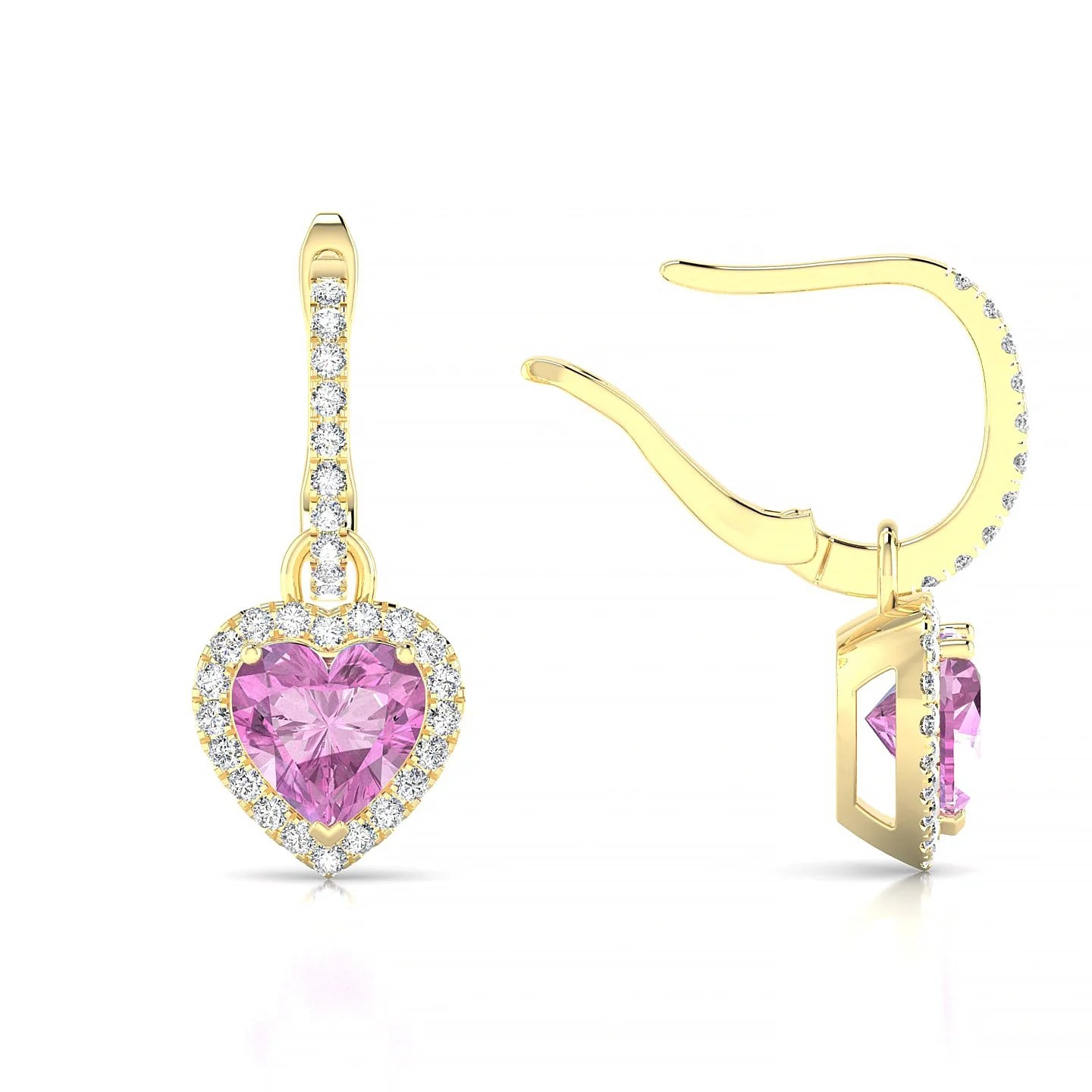 Sunrise | 18k Yellow Gold 5.5 mm Heart Pink Sapphire Earrings