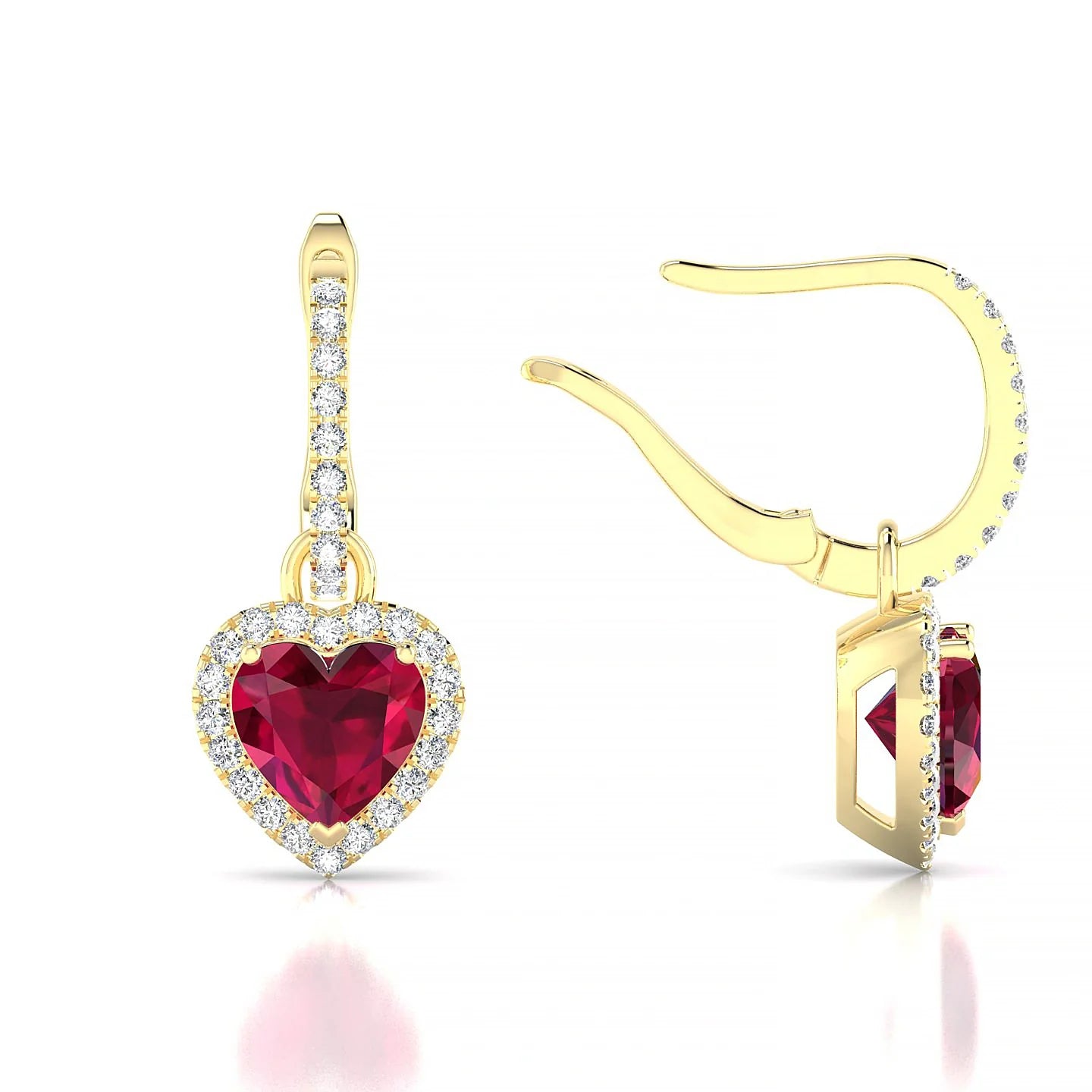 Sunrise | 18k Yellow Gold 5.5 mm Heart Ruby Earrings
