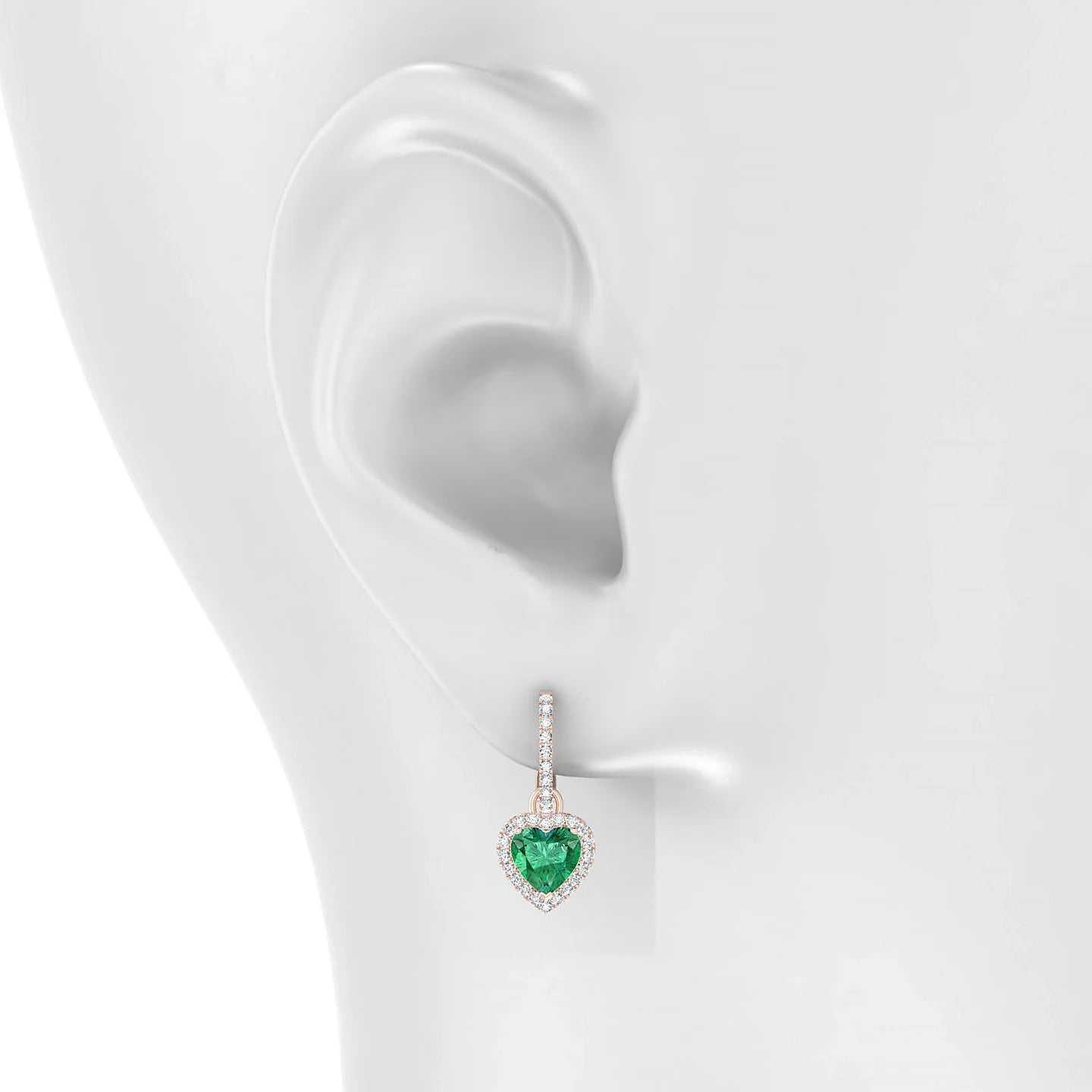 Sunrise | 18k Rose Gold 5.5 mm Heart Emerald Earrings