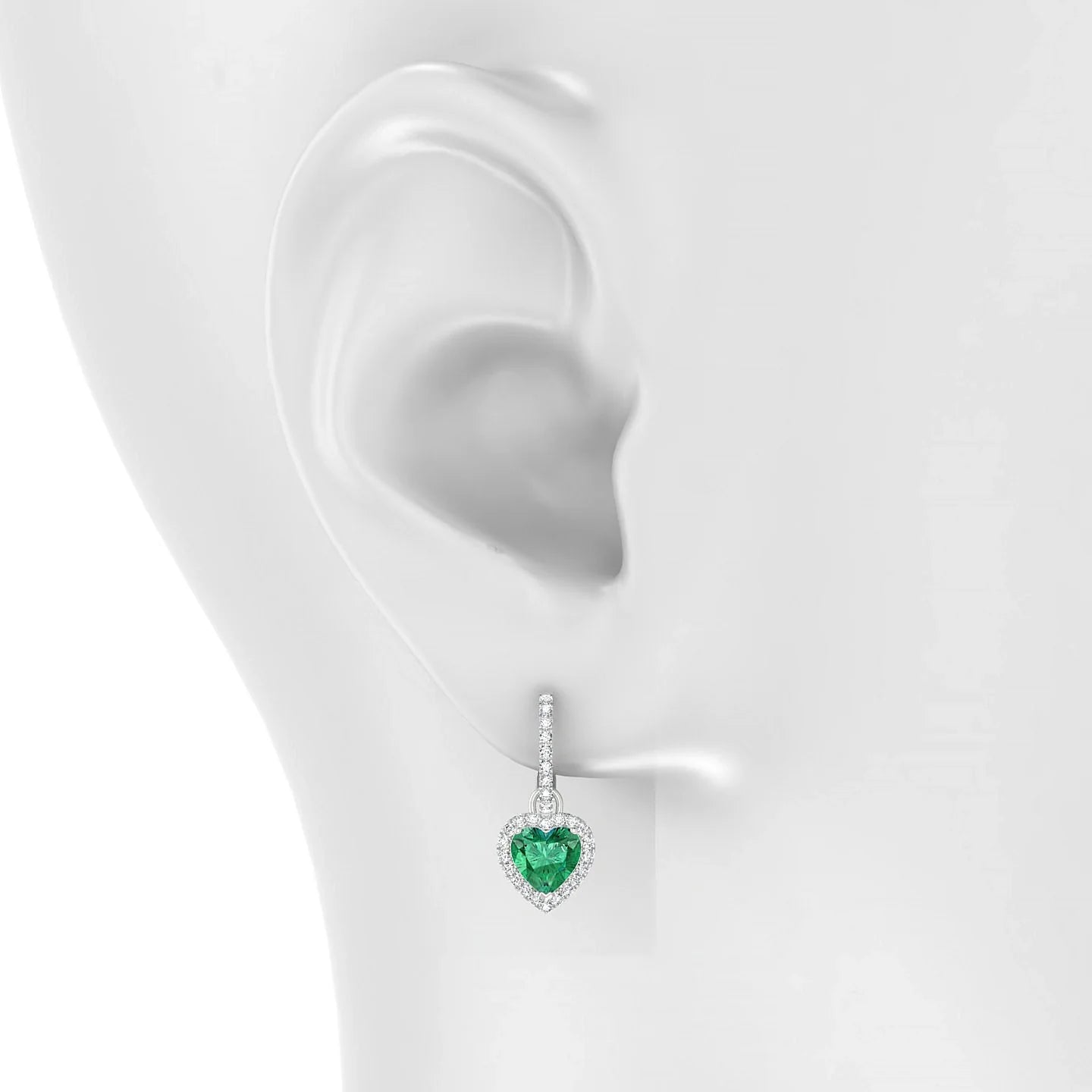 Sunrise | 18k White Gold 5.5 mm Heart Emerald Earrings