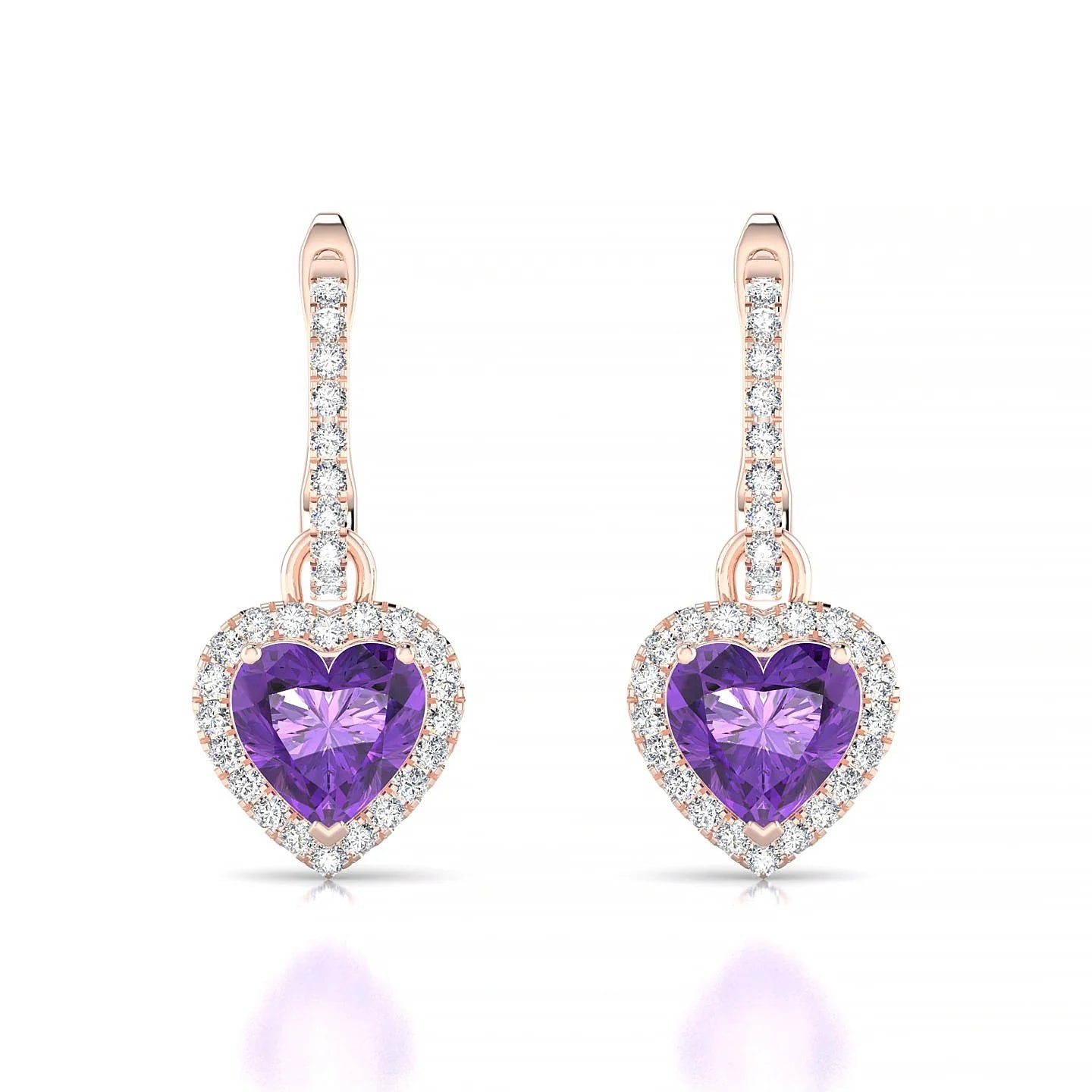 Sunrise | 18k Rose Gold 6 mm Heart Amethyst Earrings