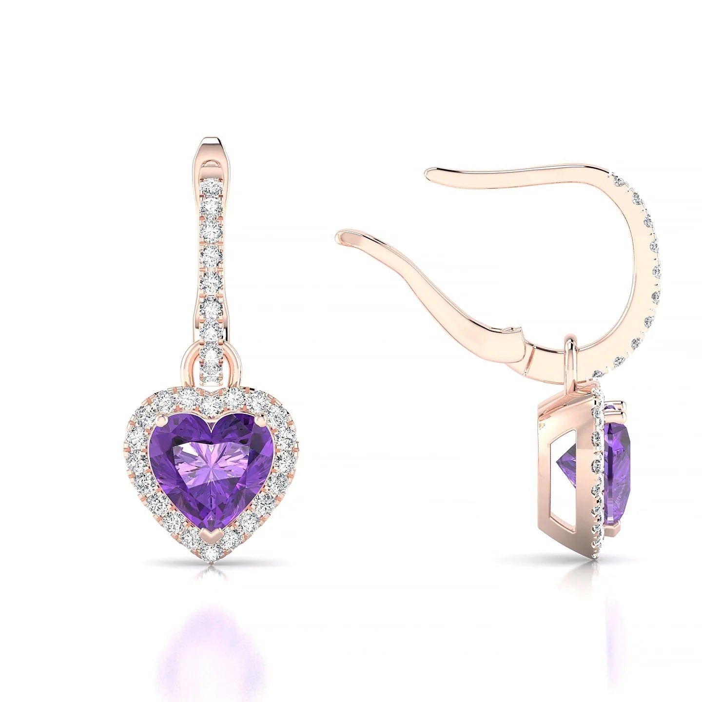 Sunrise | 18k Rose Gold 6 mm Heart Amethyst Earrings