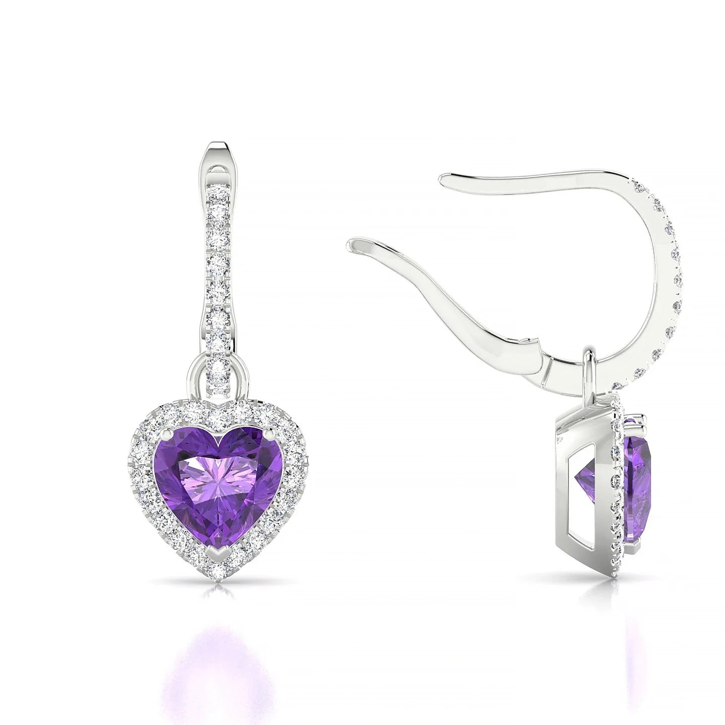 Sunrise | 18k White Gold 6 mm Heart Amethyst Earrings