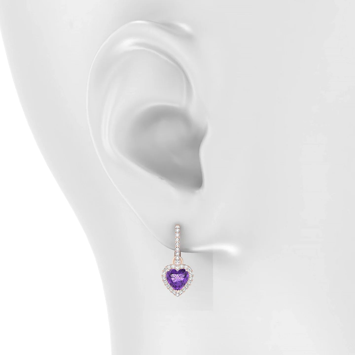 Sunrise | 18k Rose Gold 6 mm Heart Amethyst Earrings