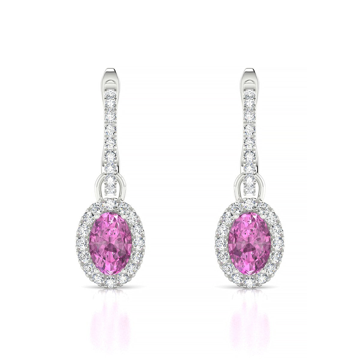 Sunrise | 18k White Gold 6 x 4 mm Oval Pink Sapphire Earrings