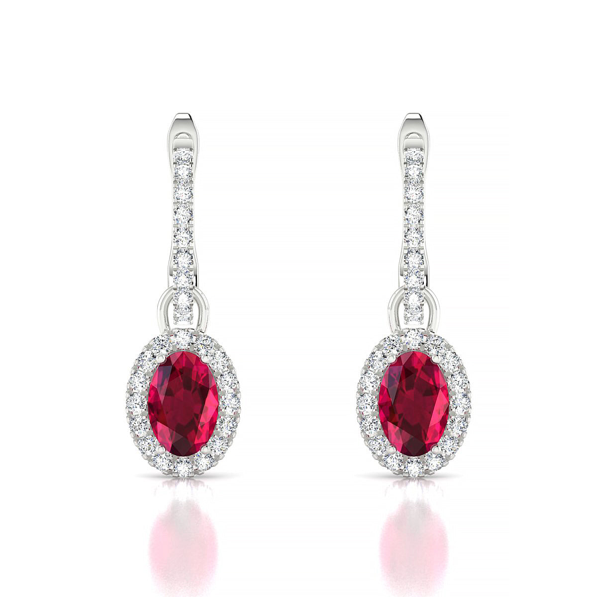 Sunrise | 18k White Gold 6 x 4 mm Oval Ruby Earrings