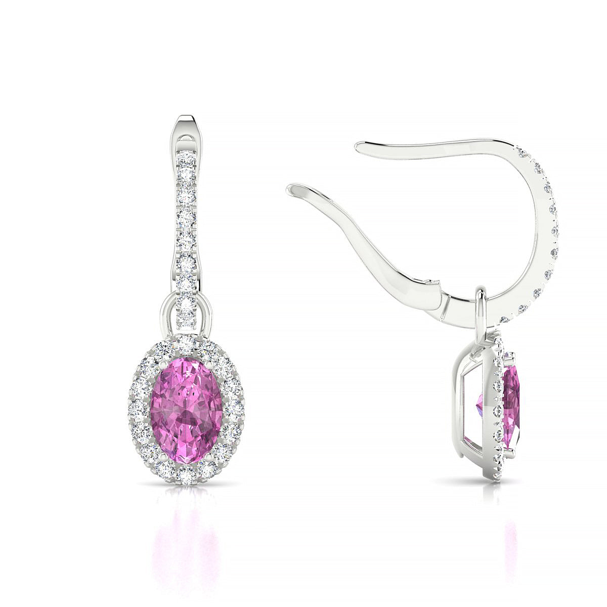 Sunrise | 18k White Gold 6 x 4 mm Oval Pink Sapphire Earrings