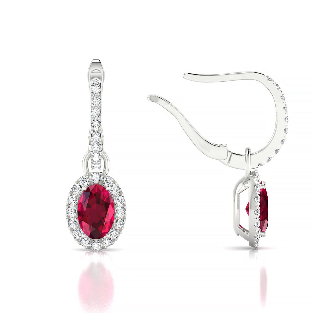Sunrise | 18k White Gold 6 x 4 mm Oval Ruby Earrings